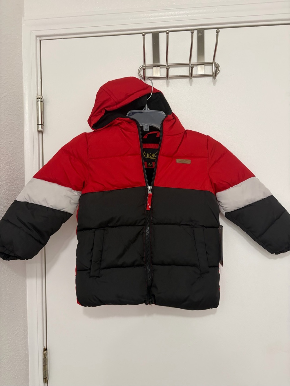 iXtreme kids Puffer Jacket with Hood - Red, Black & White